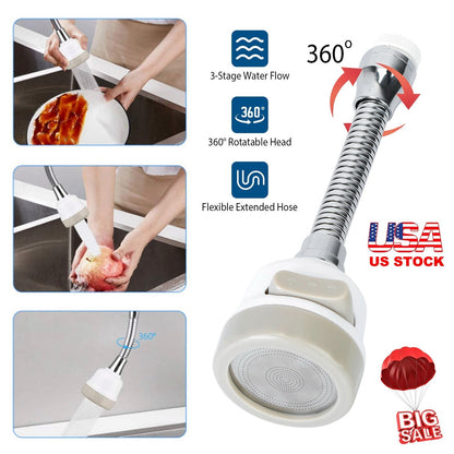 Movable Kitchen Tap Head 360¡ Rotatable Swivel Water-Saving Faucet Anti-Splash Sink Tap Head Spray Aerator w/ Three Modes Flexible Extended Hose For H