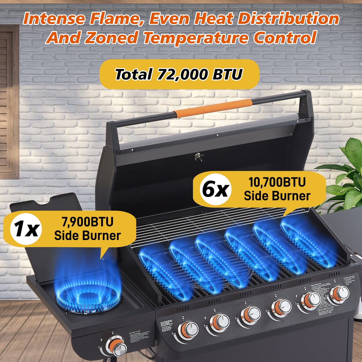 6 Burner BBQ Propane Gas Grill with Side Burner