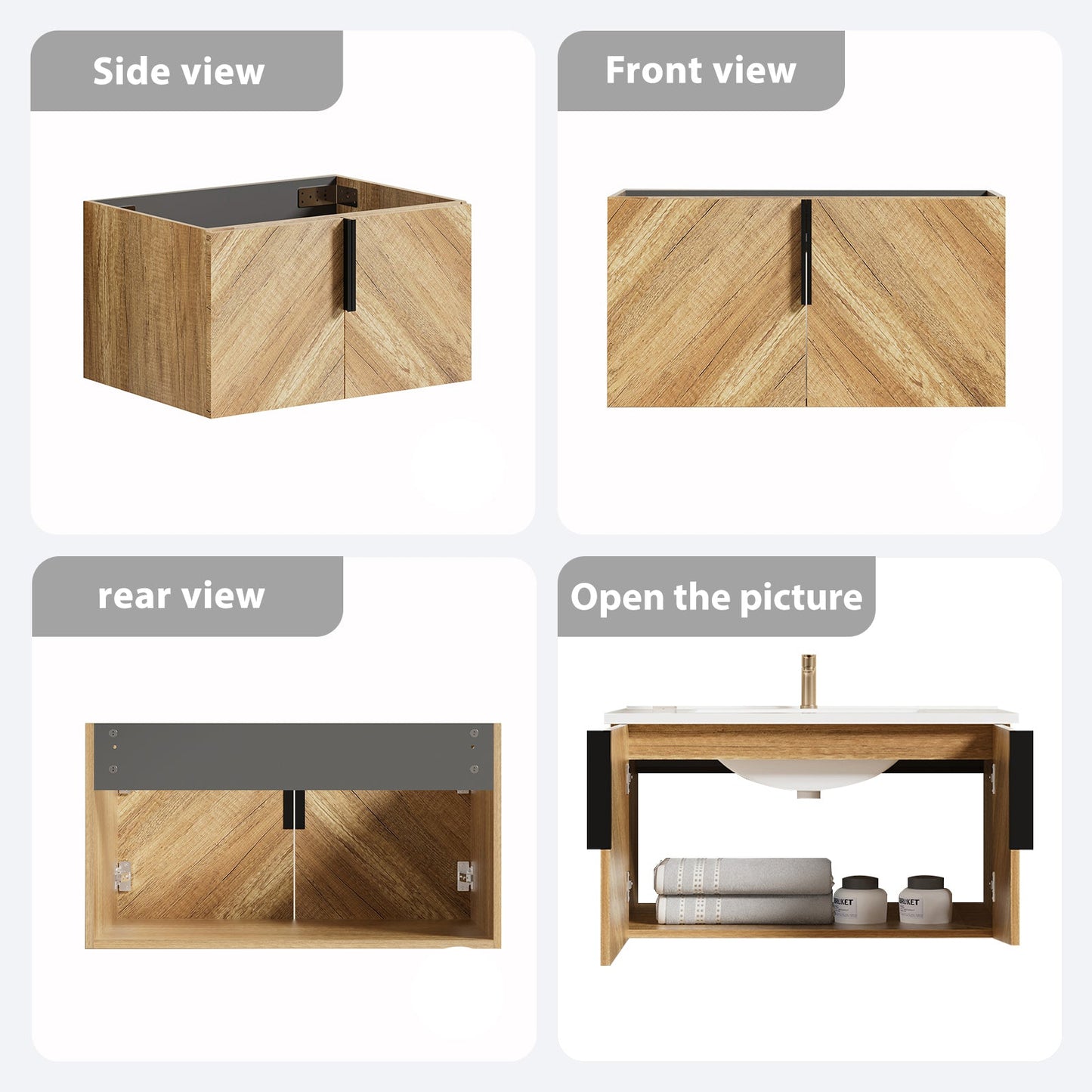 36 Inch Wall-Mounted Bathroom Vanity with 3D Fluted Panel & Ceramic Integrated Sink