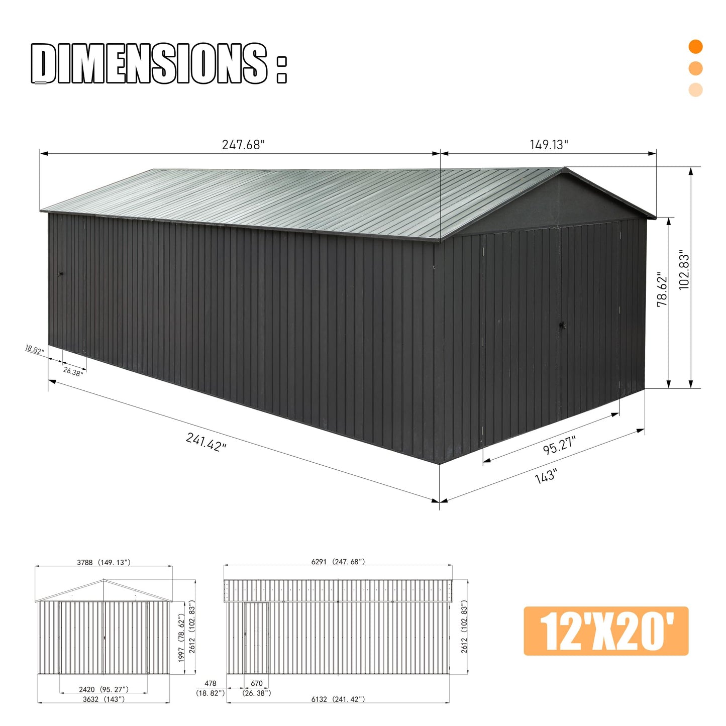 12x20ft Outdoor Metal Garage Shed