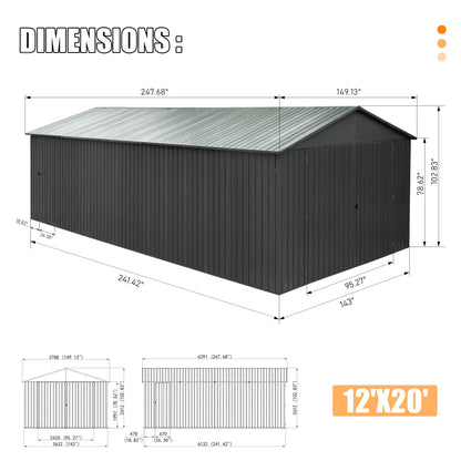 12x20ft Outdoor Metal Garage Shed
