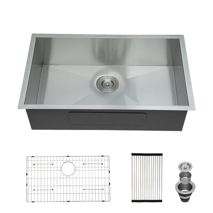 Modern Undermount Stainless Steel Kitchen Sink 16 Gauge, Deep Single Bowl