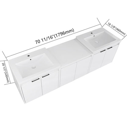 72" Bathroom Vanity With Resin Sink, Soft Close Doors and 1-Side Cabinet