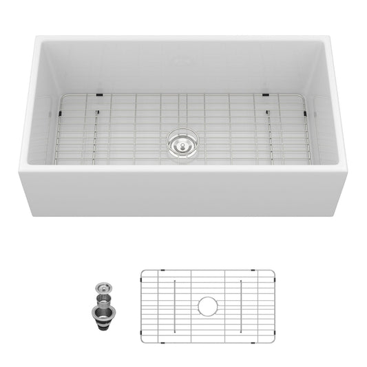 Farmhouse Sink, Apron-Front Porcelain Ceramic Single Bowl