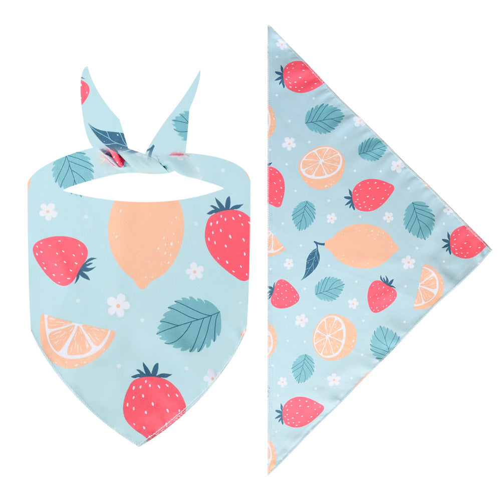 Cross-border New Cartoon Cute Pet Triangle Fresh Fruit Polyester Printed Cat And Dog Saliva Towel Scarf Wholesale