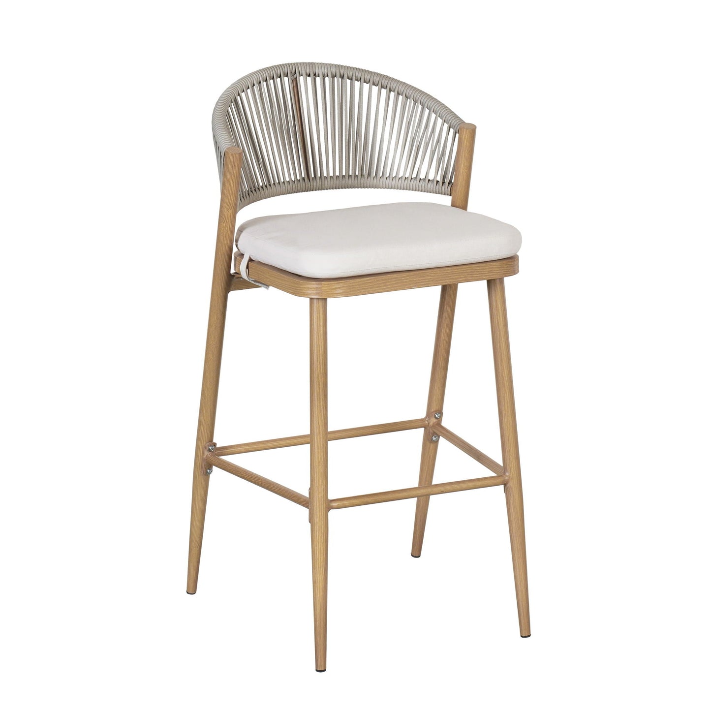 Outdoor Bar Height Metal Frame Counter Stools with Scallop-Shaped Backrest & Water-Resistant Cushions