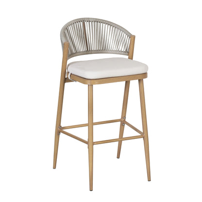 Outdoor Bar Height Metal Frame Counter Stools with Scallop-Shaped Backrest & Water-Resistant Cushions