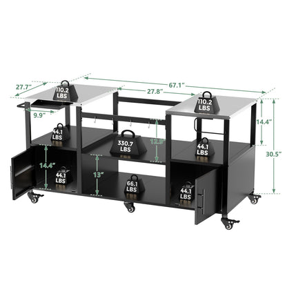 Outdoor Grill Table For Big Egg Style Bbq With Metal Grill Cart And Storage Box And Metal And Stainless Steel - Black / Silver