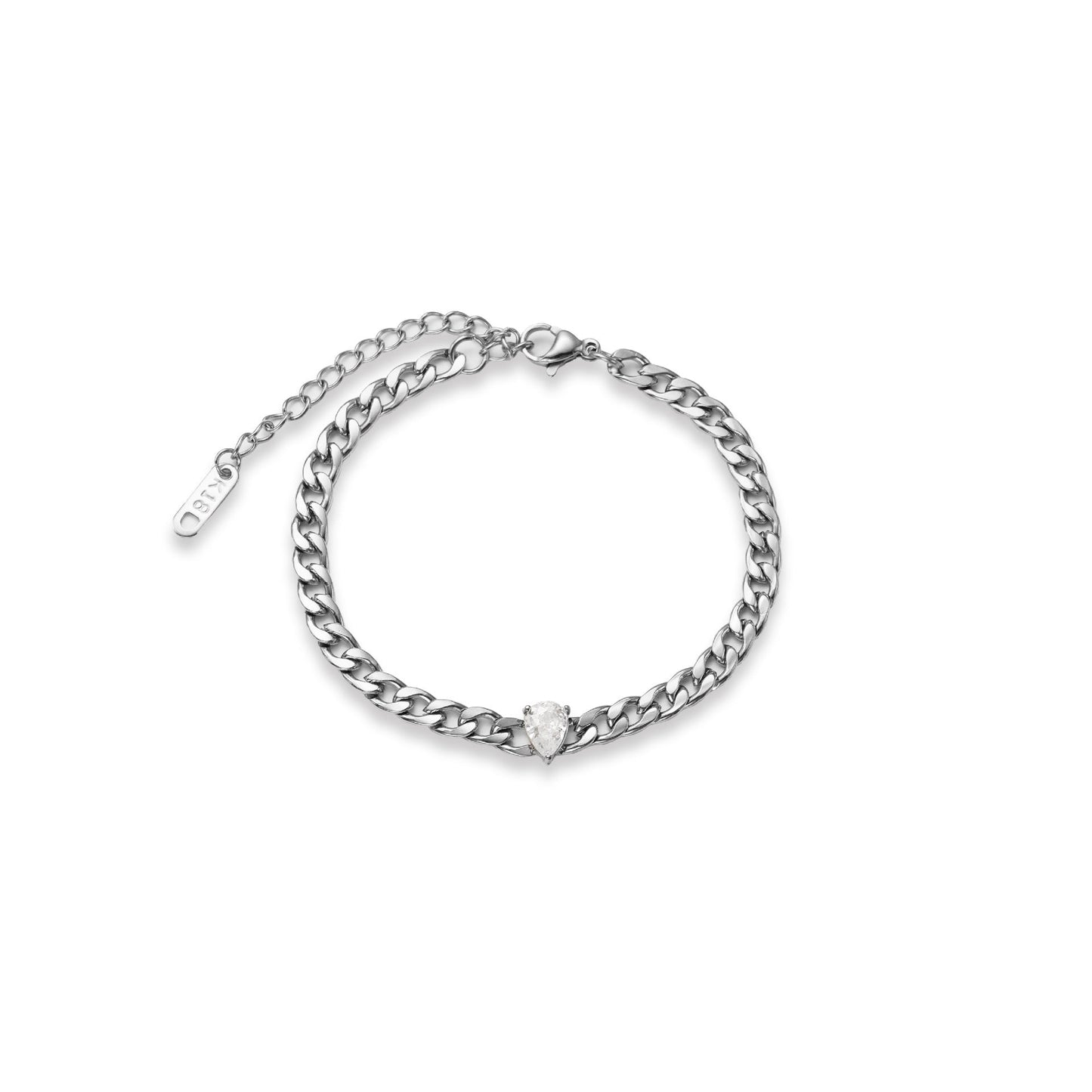 Fashion Titanium Steel Matte Chain Water Drop Zircon Bracelet Set