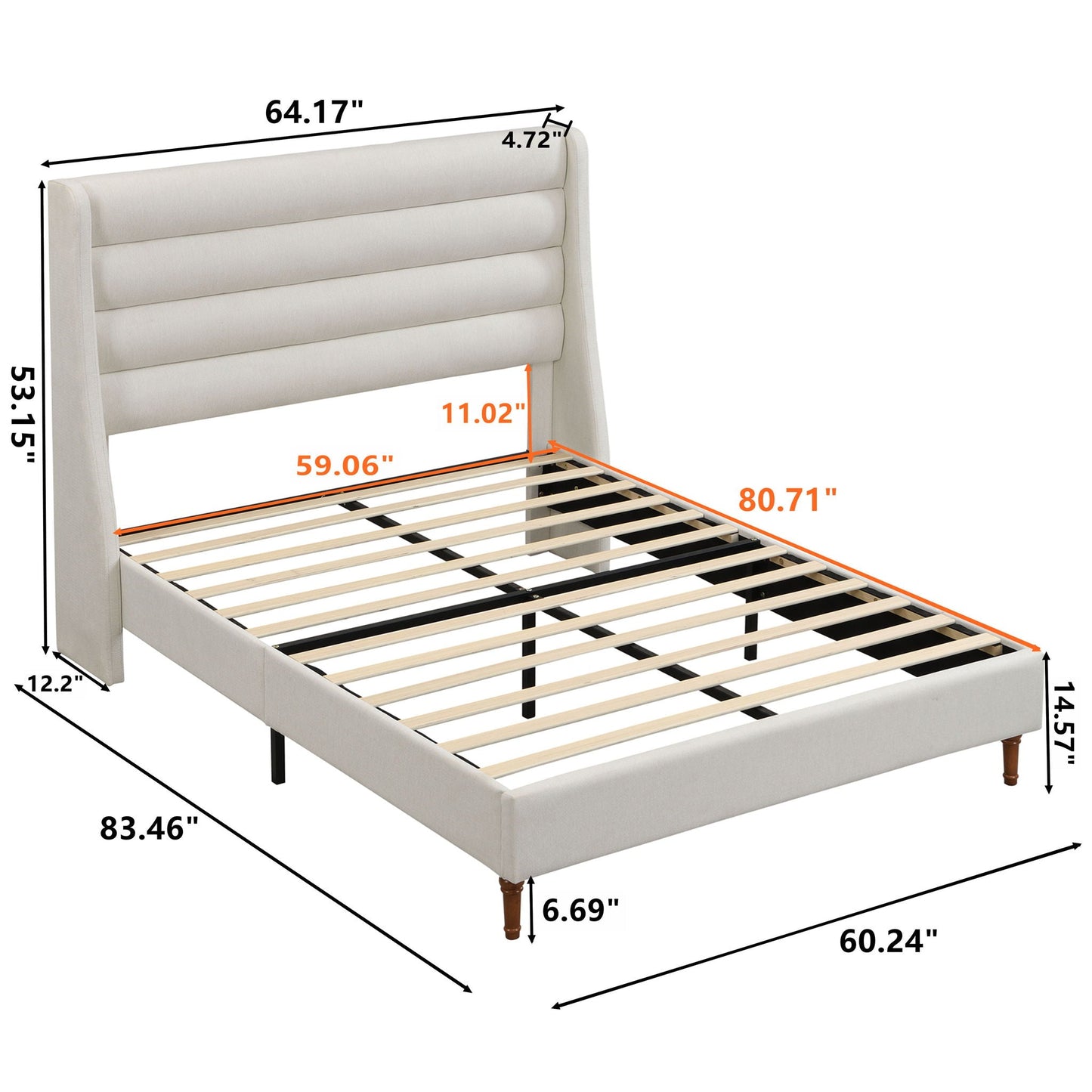 Modern Upholstered Platform Bed With Wave Shaped Headboard