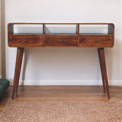 Solid Wood Triple Curved Chestnut Console Table
