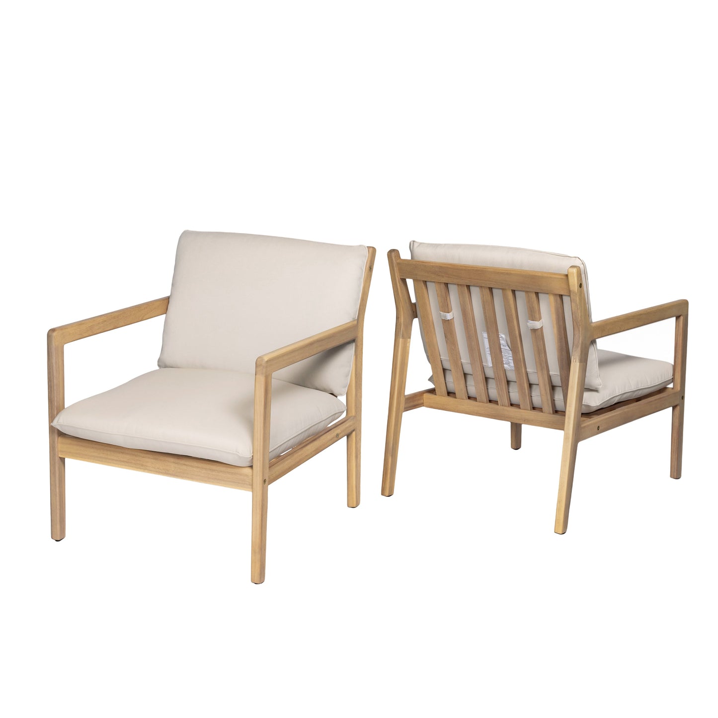 Outdoor Acacia Wood Armchair, Set of 2, Patio Club Chair with Cushions, Light Teak