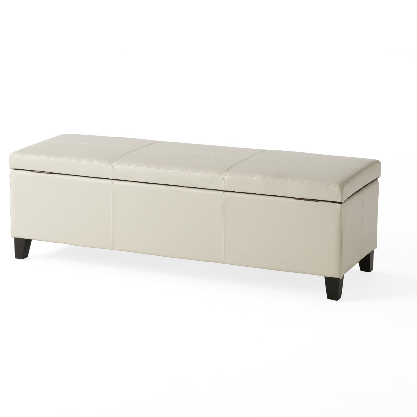 Upholstered PU Leather Storage Ottoman with Solid Wooden Legs