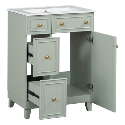 Transitional Style Bathroom Vanity Cabinet With Ceramic Sink