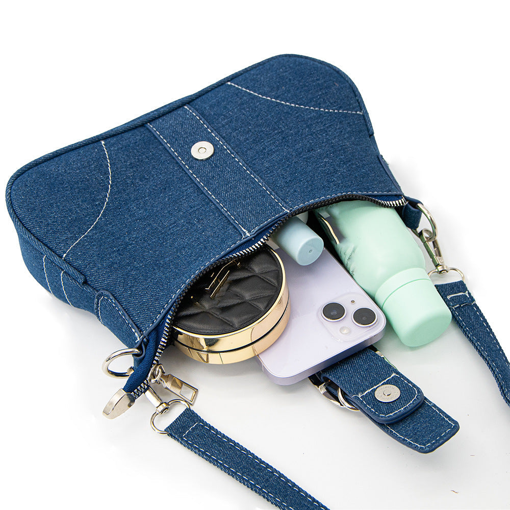 Solid-color Denim Single-shoulder Underarm Bag For Women