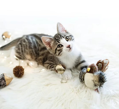Interactive Cat Toys Electric Squeaky Simulation Bird Plush Cats Pets Teasing Toys With Feather Catnip Kitten Chirping Bird Toys