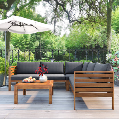 Wood Structure Outdoor Sofa Set with Gray Cushions