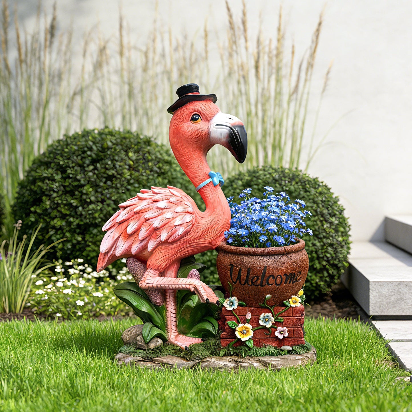 Outdoor Garden Sculpture Flamingo Flower Pot Planter