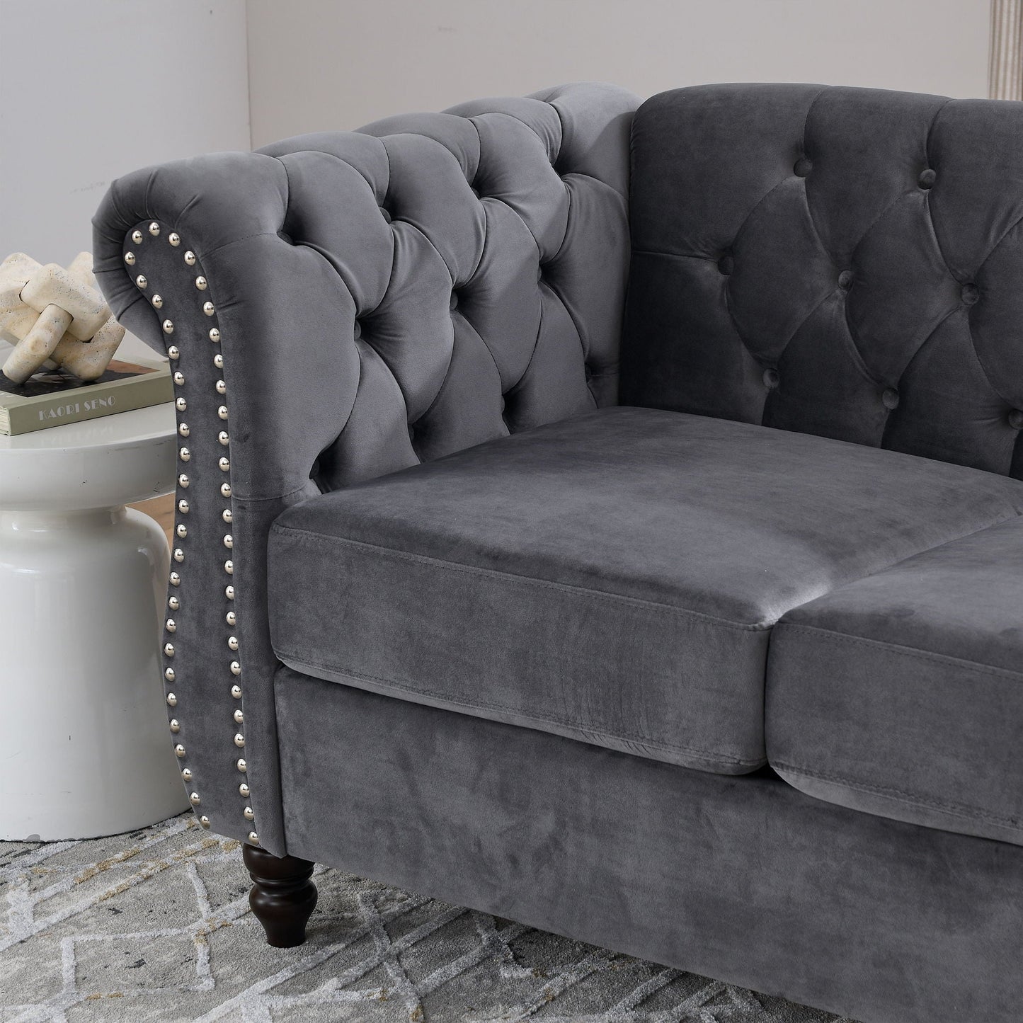 Chesterfield Sofa With Rolled Arms And Nailhead Trim