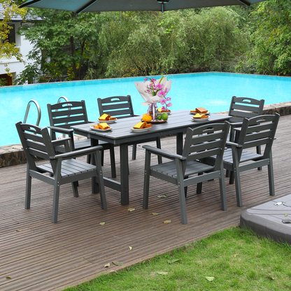 HDPE Outdoor Patio Dining Set - Table and Six Chairs