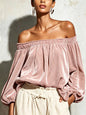 Off-Shoulder Velvet Long Sleeve T-Shirt