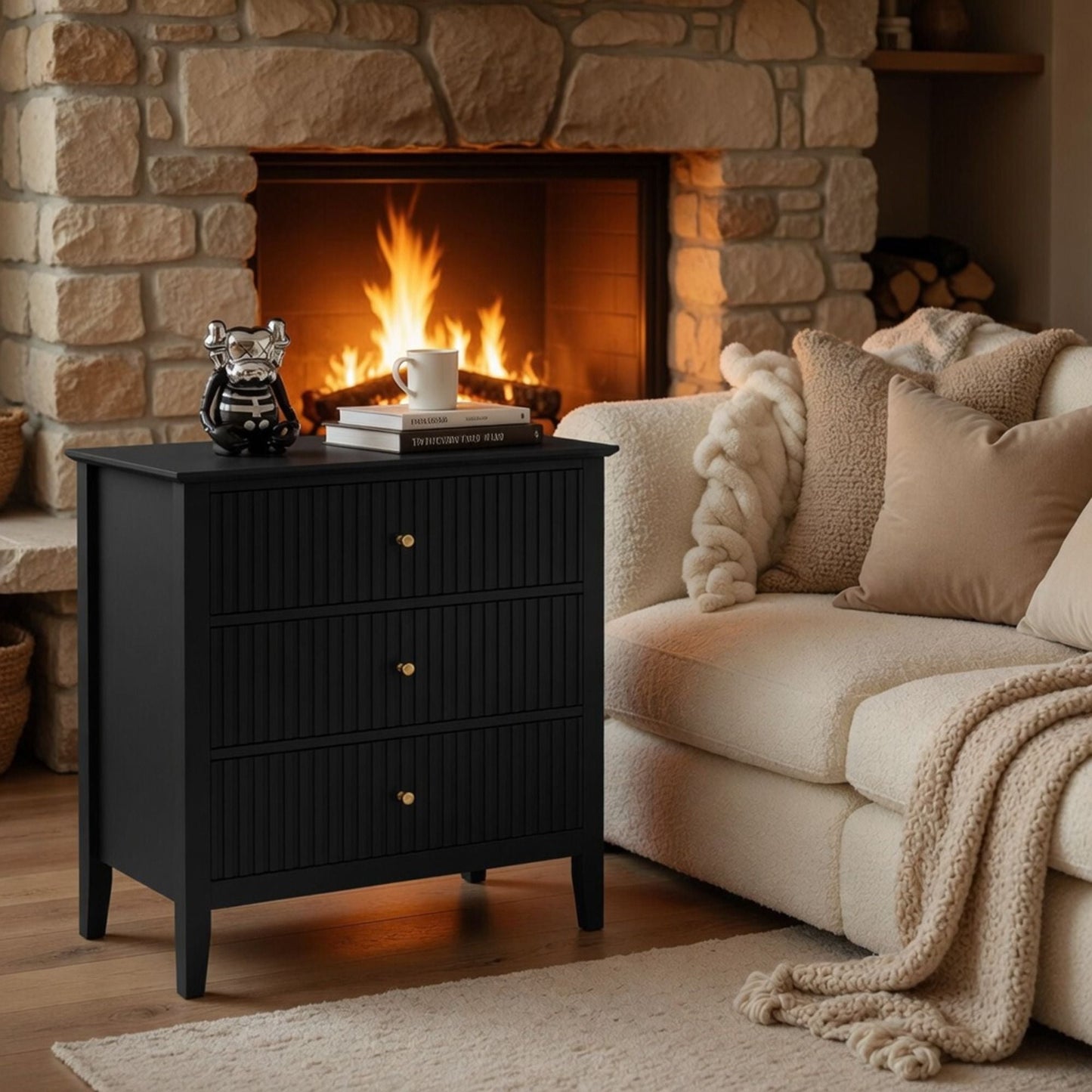 Fluted 3 Drawer Nightstand With Soft Close Slides