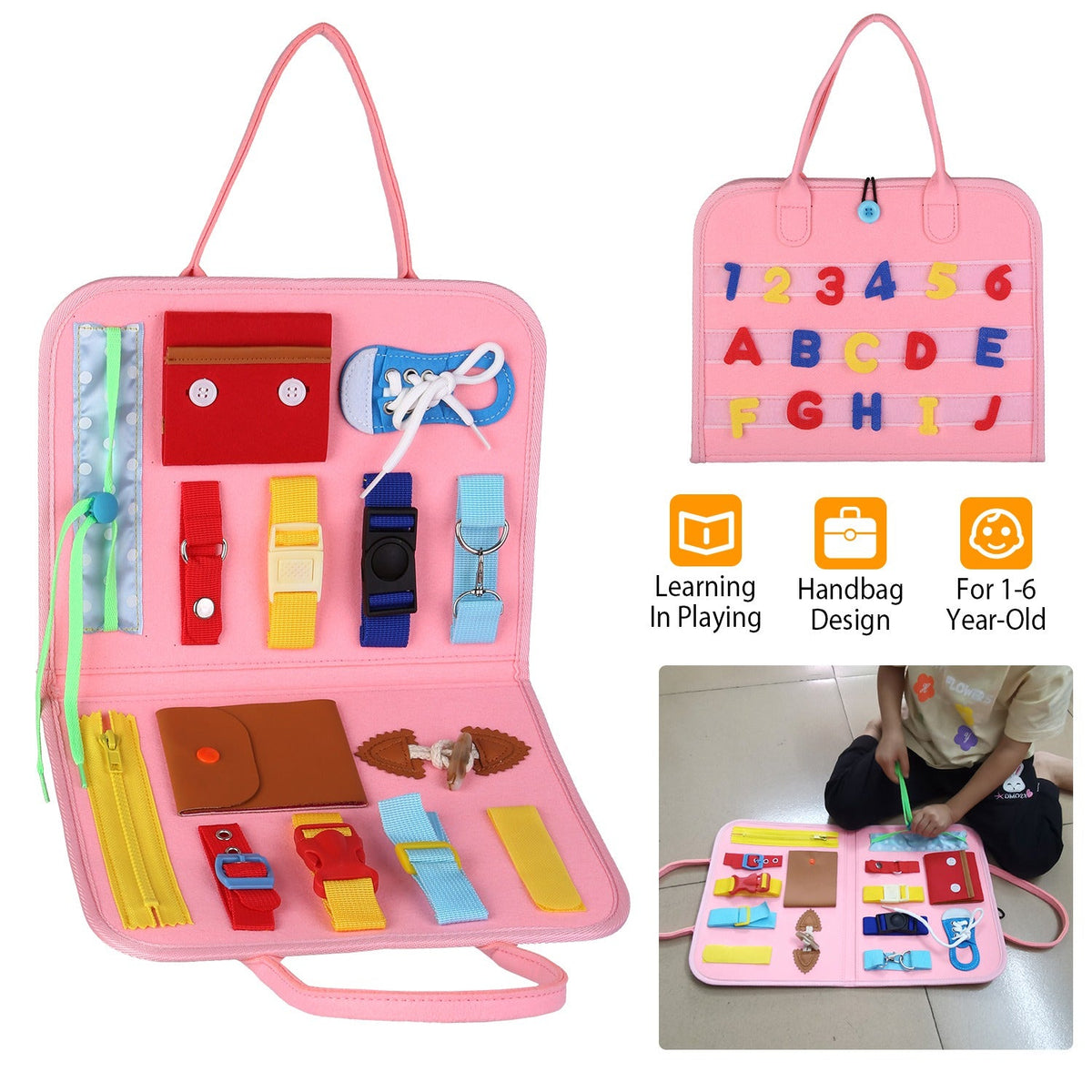 Kids Busy Board Sensory Activity Board Preschool Learning Toys Montessori Educational Gift for 1-6 Years Old Baby Toddler Girls Boys