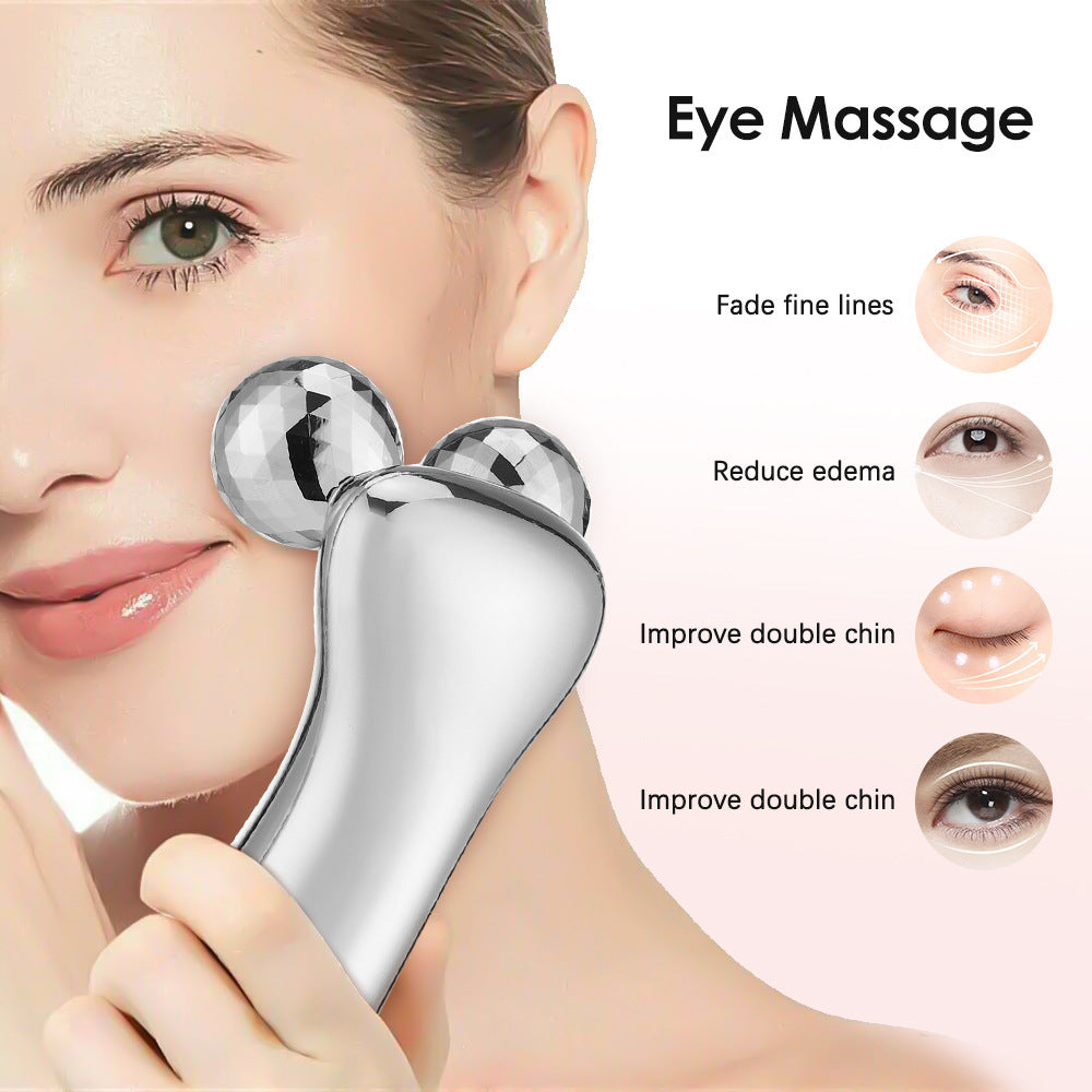 Silver Ergonomic EMS Microcurrent Facial Roller | Intelligent Pulse Face Slimming & Sculpting Device for Skin Tightening