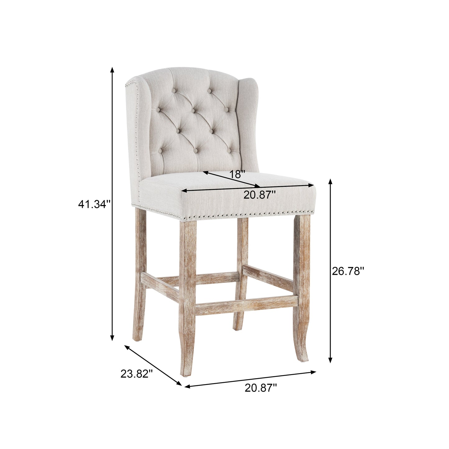 26.78'' Seat Height Vienna Contemporary Fabric Tufted Wingback Counter Stools, Set of 2