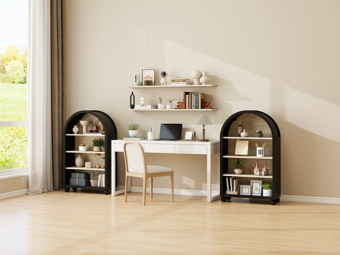 Arched 4-Tier Storage Cabinet with Carved Edges