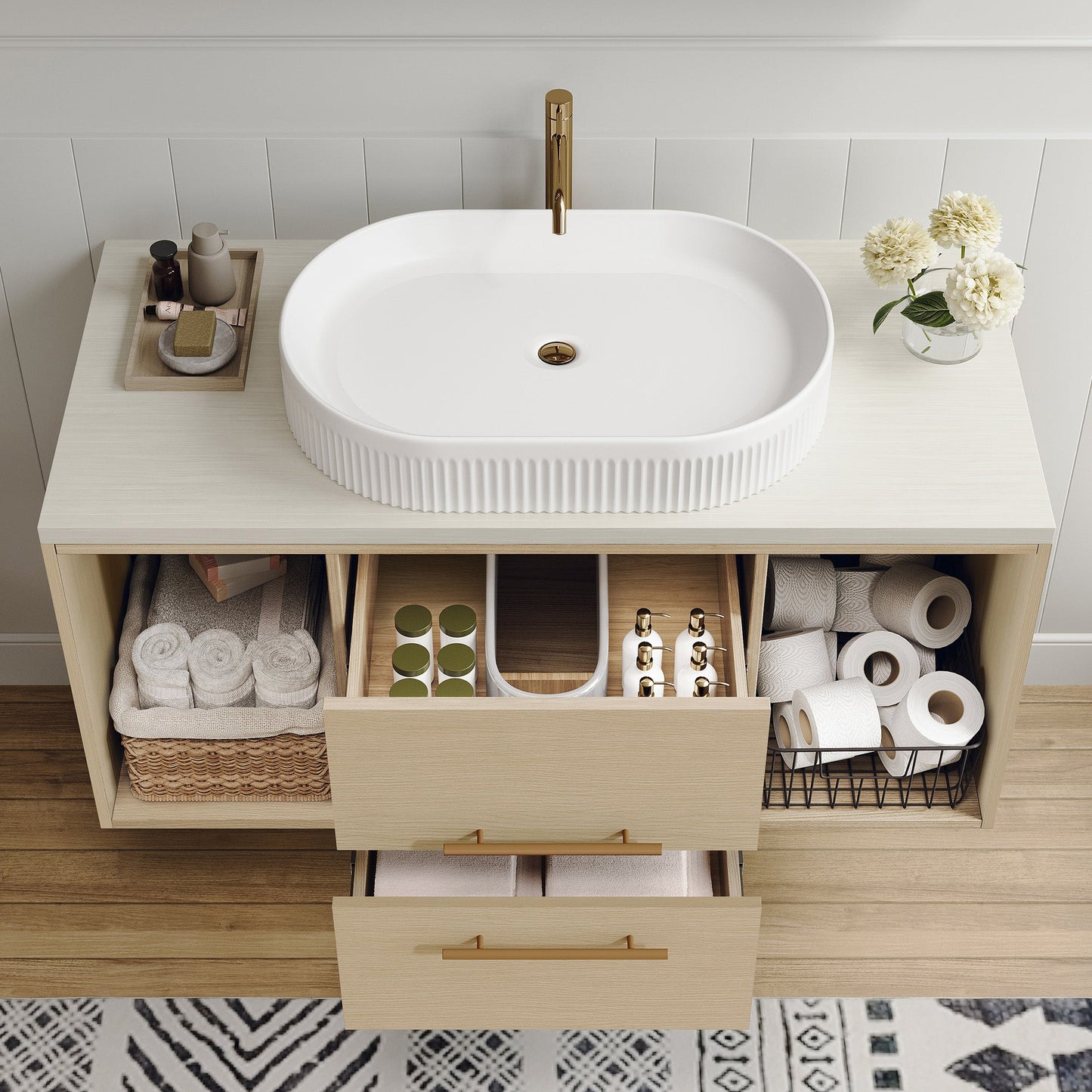 Modern 39.3 Wall-Mounted Bathroom Vanity with Ceramic Sink