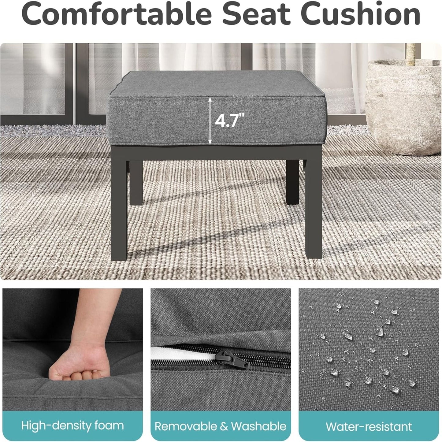 Patio Ottomans With Cushions, All-Weather Footrests (Set of 2)
