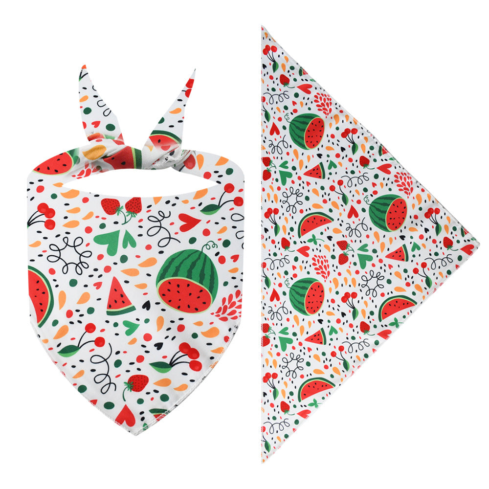 Cross-border New Cartoon Cute Pet Triangle Fresh Fruit Polyester Printed Cat And Dog Saliva Towel Scarf Wholesale
