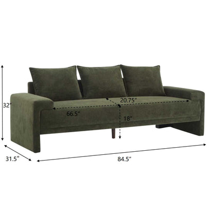 Algora 84.5 in. 3 Seater Modern Upholstered Velvet Sofa, Moss