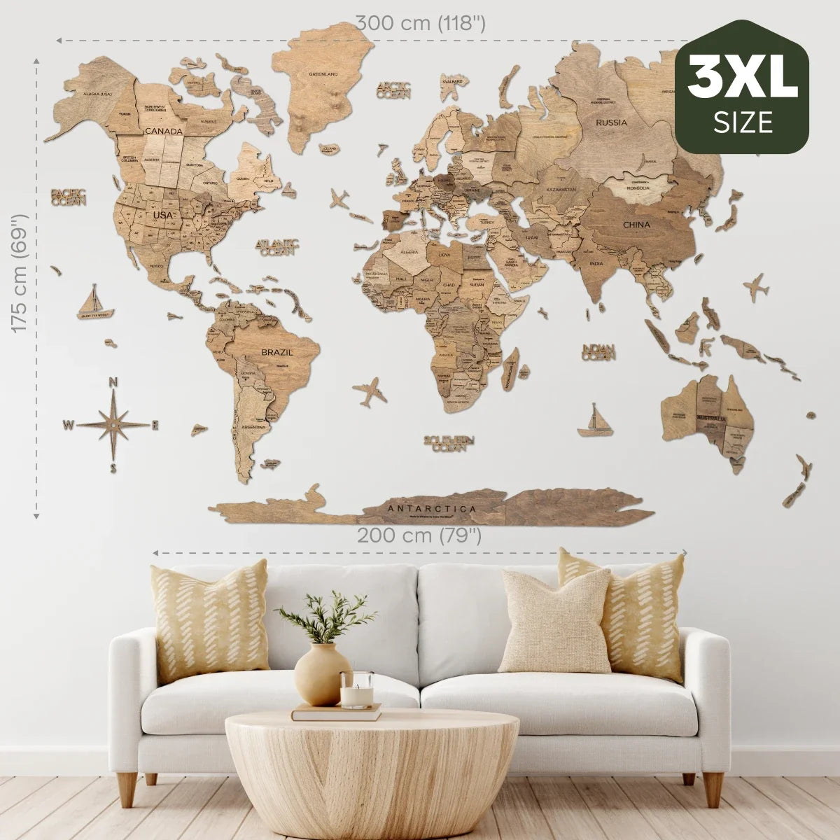 3D Wooden World Map Terra
