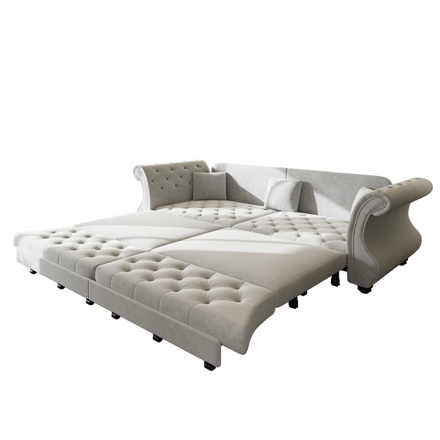 Oversized Chesterfield Pull Out Sofa Bed, Roll Arm Couch With Flower Tufting For Living Room