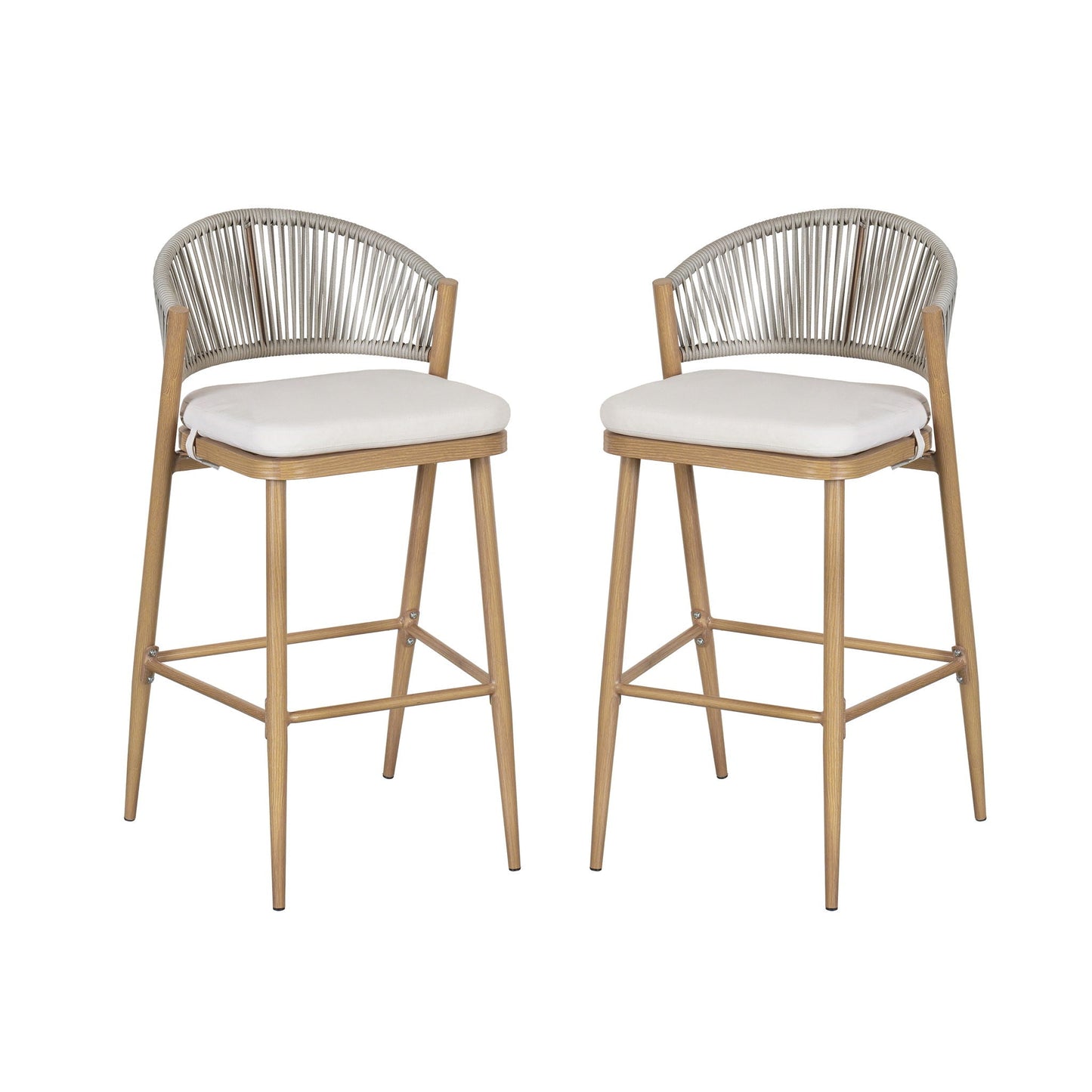 Outdoor Bar Height Metal Frame Counter Stools with Scallop-Shaped Backrest & Water-Resistant Cushions