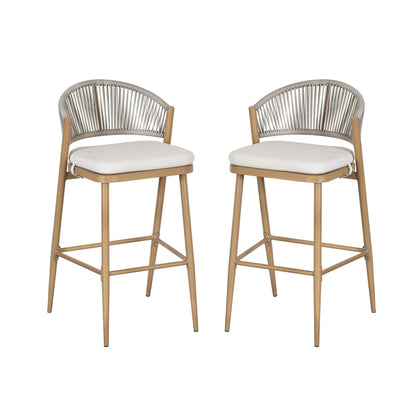 Outdoor Bar Height Metal Frame Counter Stools with Scallop-Shaped Backrest & Water-Resistant Cushions