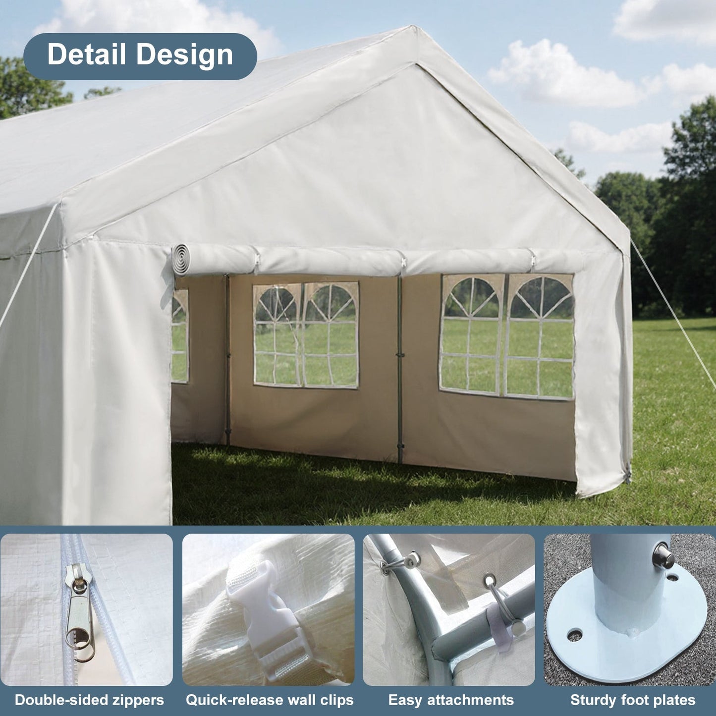13'x26' Carport Canopy with Removable Sidewalls