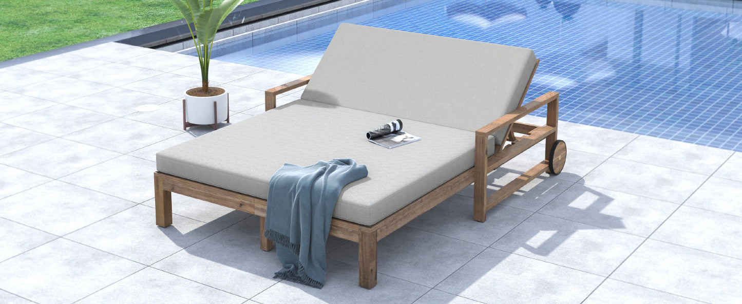 TREXM 1-Piece Farmhouse Wooden Outdoor Sunbed for 2 People