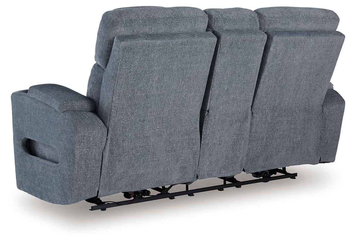 Studio Cave - Power Reclining Loveseat with Console - Steel