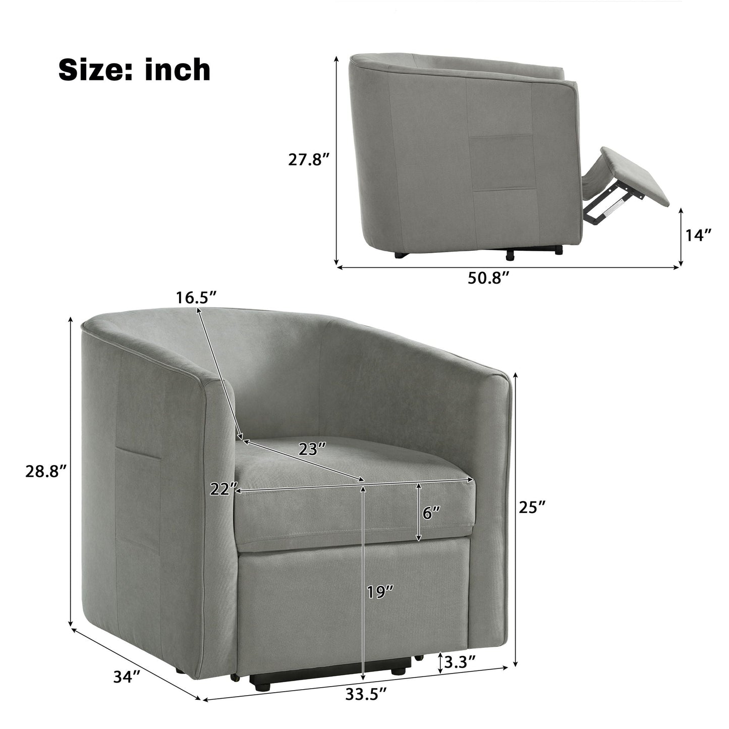 Power Lift Recliner Barrel Shape Reclining Chair With Footrest And Side Pocket