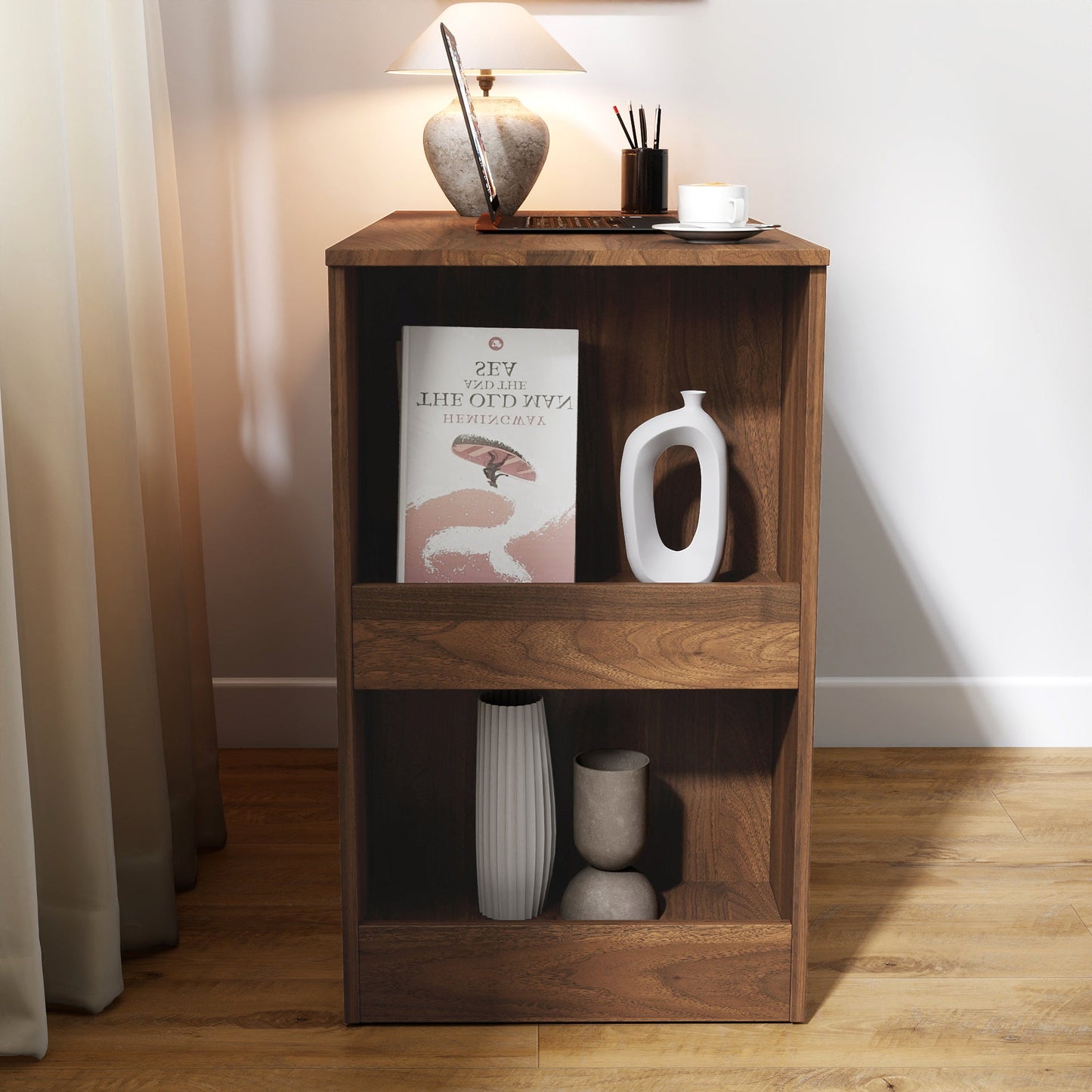Computer Desk with Drawers, Modern Corner Home Office Storage with Extendable Table