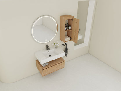 30-Inch Wall-Mounted Bathroom Vanity with Resin Sink and Side Cabinet