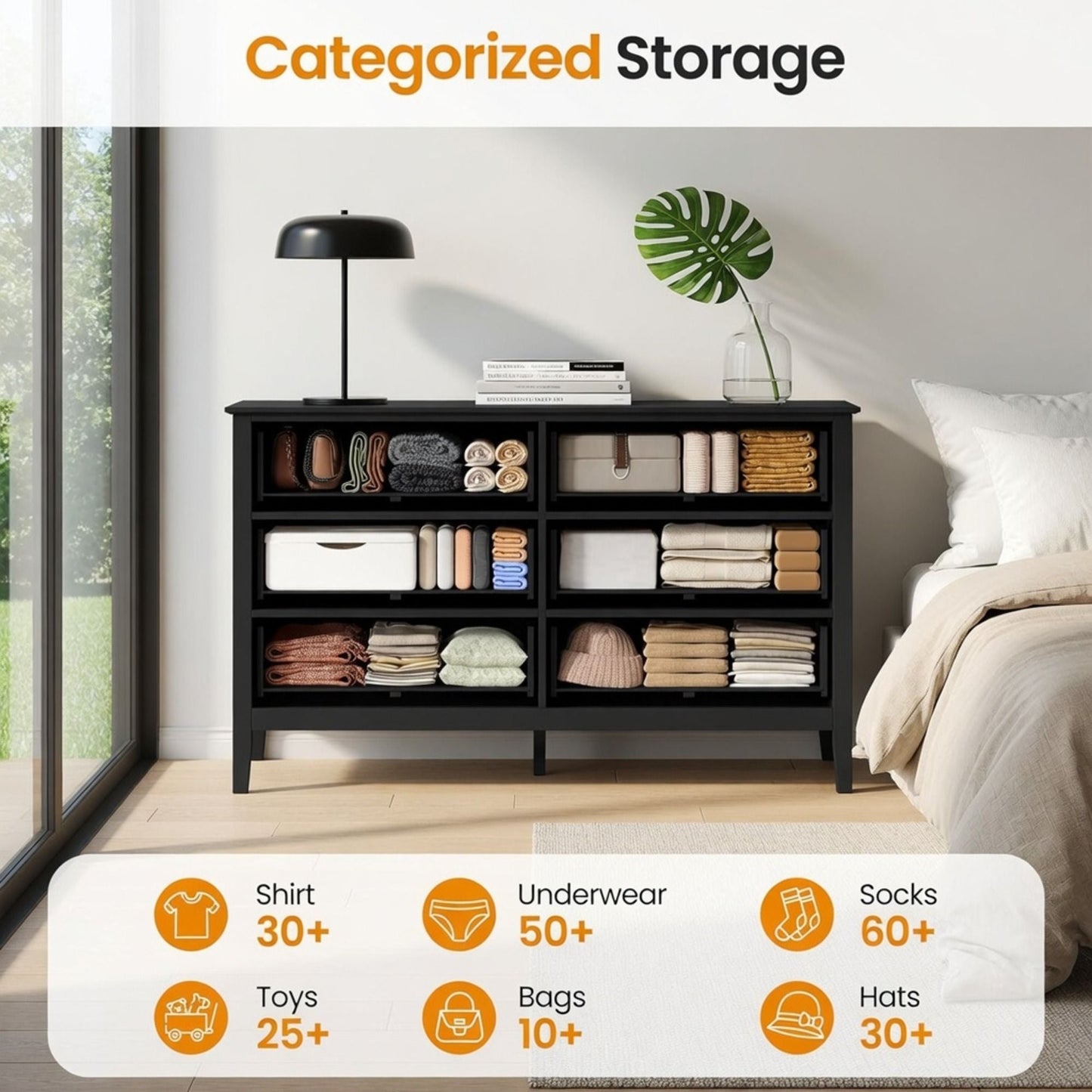 Modern 6 Drawer Fluted Dresser