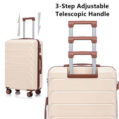 3-Piece ABS Spinner Wheel Luggage Set 20"/24"/28" Beige
