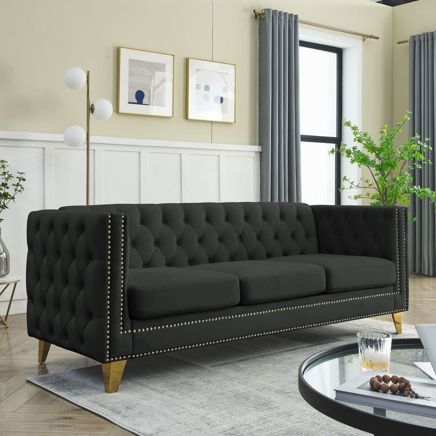 Modern Sofa With Button Tufting, Upholstered Couch For Living Room
