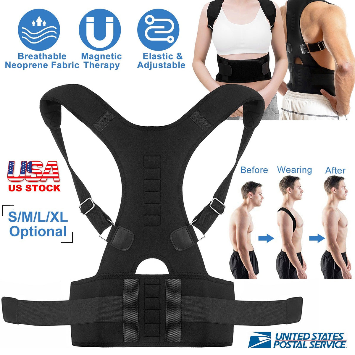 Posture Corrector Back Brace with Magnetic Lumbar Support