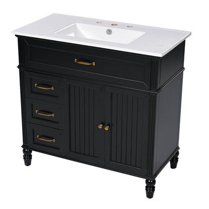 Bathroom Vanity With Sink, 2 Doors 2 Drawers, Freestanding Design