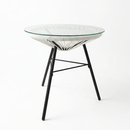 Nusa Outdoor Synthetic Wicker Glass-Top Side Table